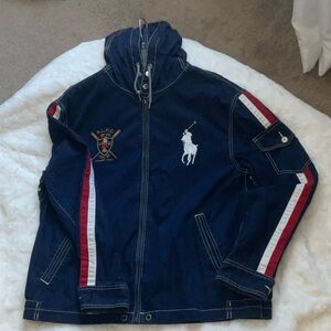 Polo by Ralph Lauren Navy Windbreaker with Red & White Sleeve Stripes